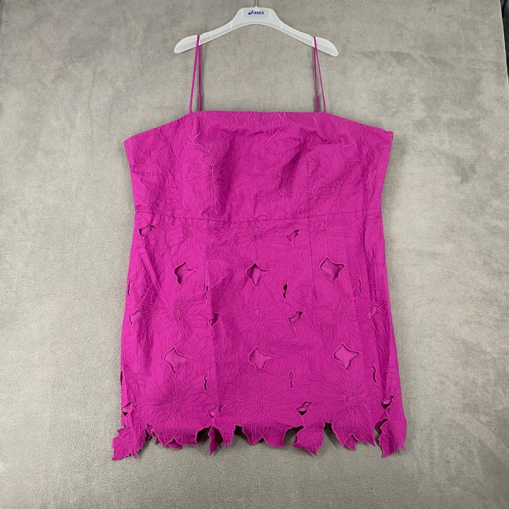 H&M‎ Magenta Pink Floral Embroidered Eyelet Scalloped Mini Dress Plus Size XXL